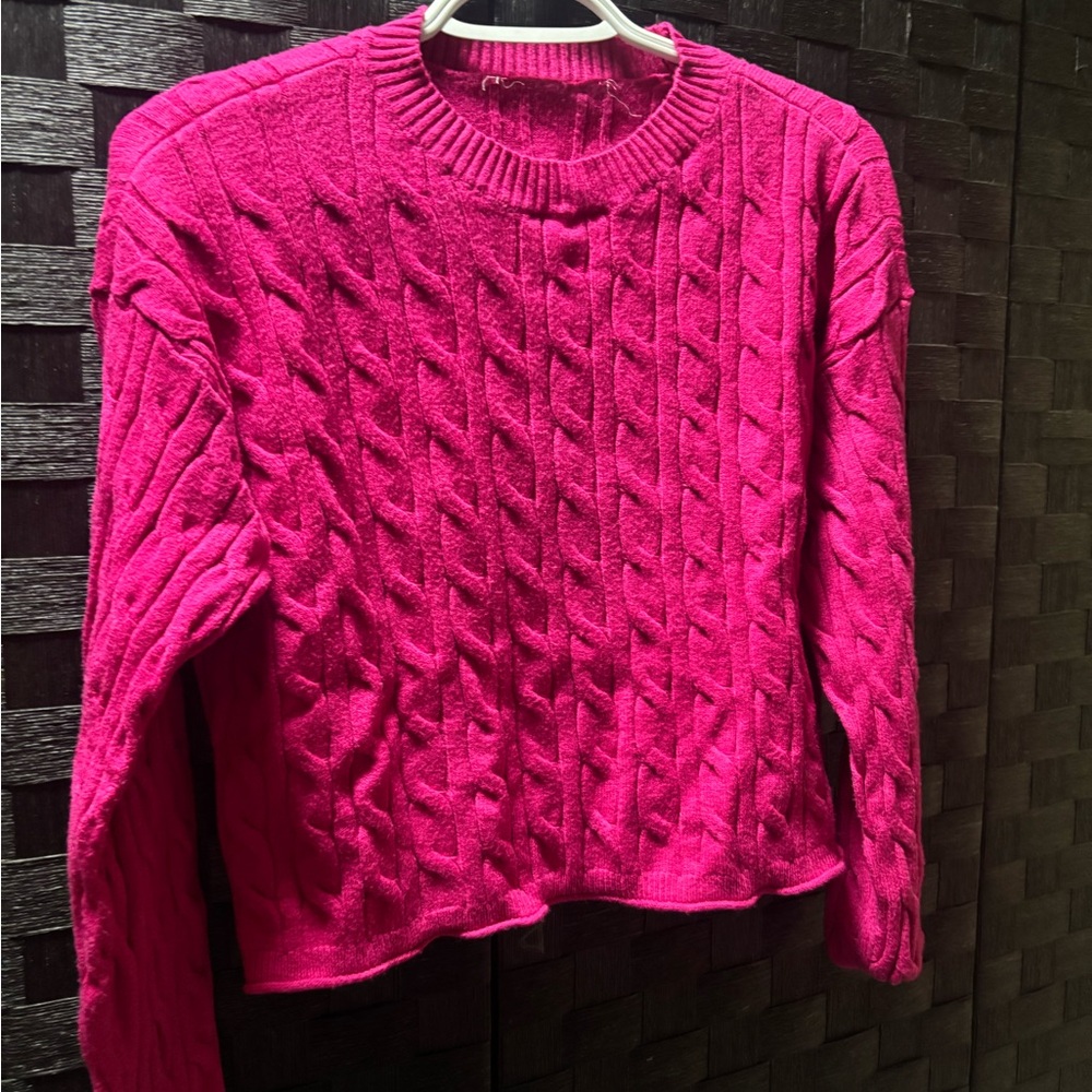 Vibrant Pink Cable Knit Sweater